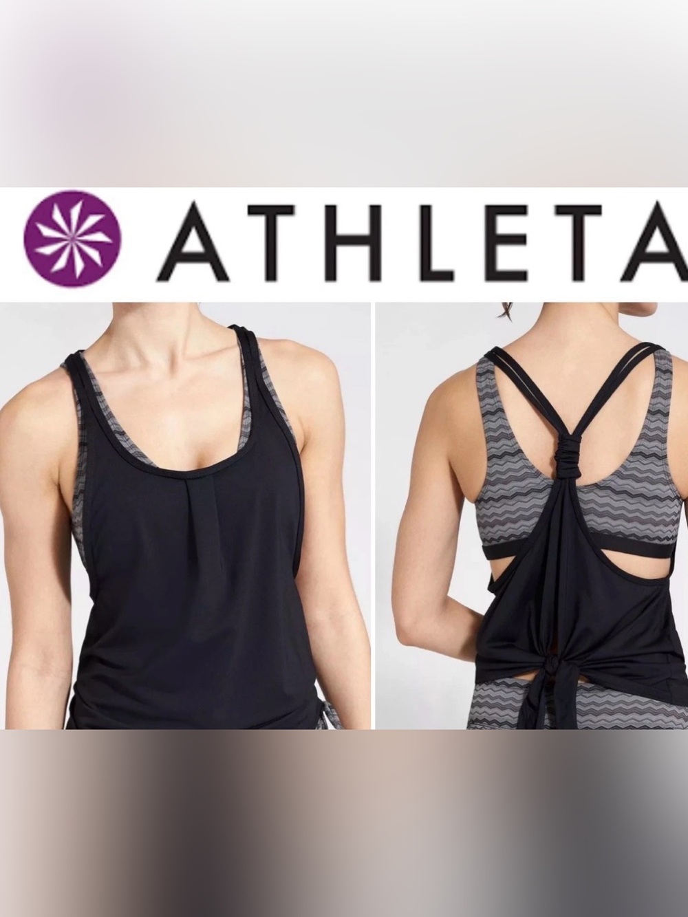Athleta Jacquard Back Tie Blousy Tankini Swim Top